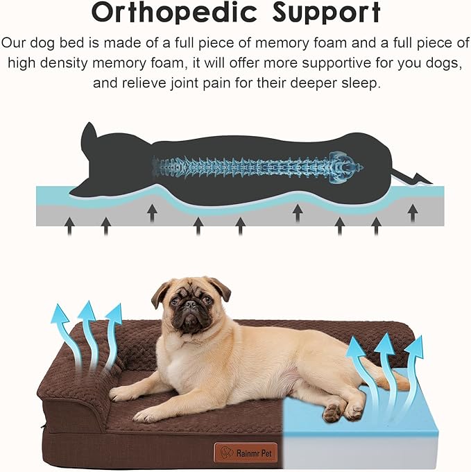 Orthopedic Dog Bed for Small and Medium Dogs, Memory Foam Pet Bed with Washable Removable Cover, Nonskid Bottom, Waterproof, for Indoor, Outdoor, Crate ＆ Car Use, 30x20x6 Inches, Brown Grey