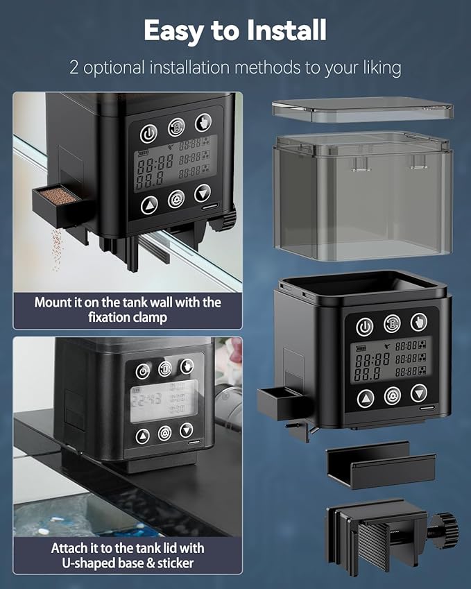 Pawfly Automatic Aquarium Feeder, USB Rechargeable 320 mL Auto Food Dispenser with Timer, Adjustable Vacation Feeder for Pellets, Granules and Powder