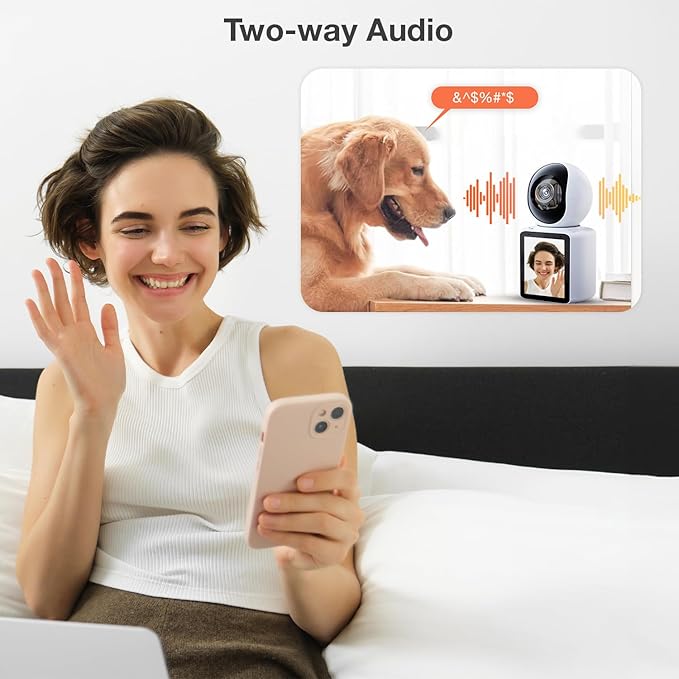 2 Way Video Calling Camera, Dog Camera with Phone App, 2.4G WiFi Only, 360° PTZ Pet Monitor Cam with Speaker, 2.8" Display Doggy Cam, Motion Detector, 1 Click Call, in-House Monitoring Pet/Baby/Nanny