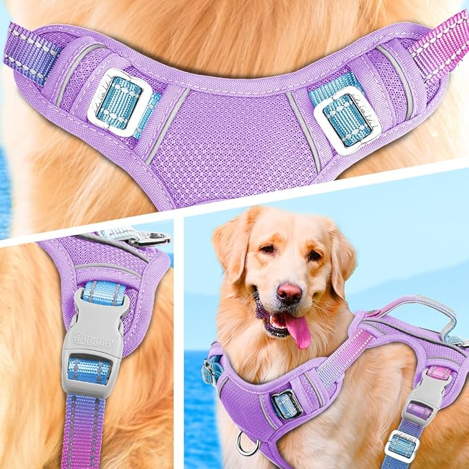 BARKBAY No Pull Dog Harness Large Reflective Dog Harness with Front Clip and Easy Control Handle for Walking Training Running with ID tag Pocket(Lavender Sky,XL)