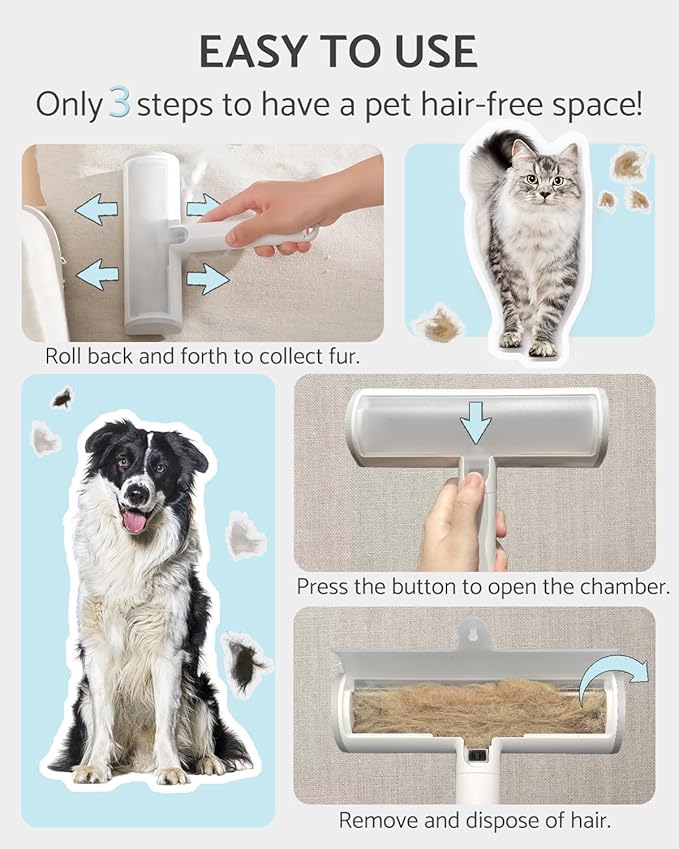 Pet Hair Remover, Reusable Cat & Dog Hair Removal Tool, Fur Removal Tool, Reusable Lint Roller for Furniture, Couch, Carpet and Bedding, Easy to Use & Clean Out