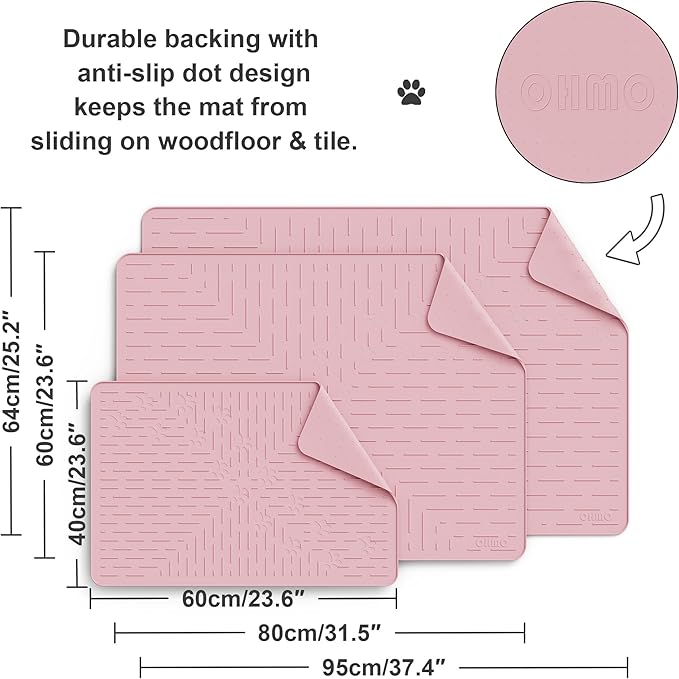 OHMO Cat Litter Mat Trapping Mat Premium Silicone 37.5x25.2，Pink, Waterproof and BPA Free Kitty Litter Box Mat, Easy to Clean and Keeps The Floor Tidy