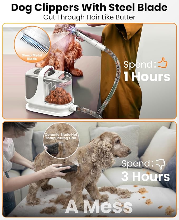 oneisall Dog Grooming Vacuum, 13000Pa Powerful 3L Dust Cup Pet Vacuum with Clipper Nail Grinder & Shedding Brush, 7 in 1 Dog Grooming Kits, Quiet, Large Capacity 3 Suction Levels, BM3