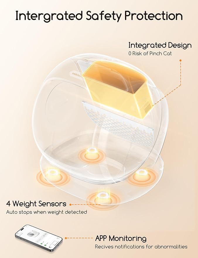 MeoWant Self-Cleaning Cat Litter Box, 75L Extra Large Open Automatic Cat Litter Box for Multi Cats, Integrated Safety Protection, APP Control, Odor Removal, Includes Mat & Liner