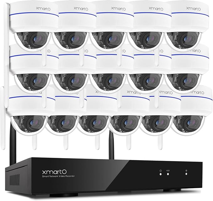 [AI Tracking Ceiling CAM] XMARTO 16CH 2K HD Metal Dome PTZ Wireless Security Camera System, 16*Automatic-Follow, 2-Way Audio and Night Vision Camera, 16CH 4K Long Range WiFi 6 Surveillance DVR NVR Kit