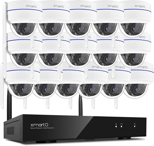 [AI Tracking Ceiling CAM] XMARTO 16CH 2K HD Metal Dome PTZ Wireless Security Camera System, 16*Automatic-Follow, 2-Way Audio and Night Vision Camera, 16CH 4K Long Range WiFi 6 Surveillance DVR NVR Kit