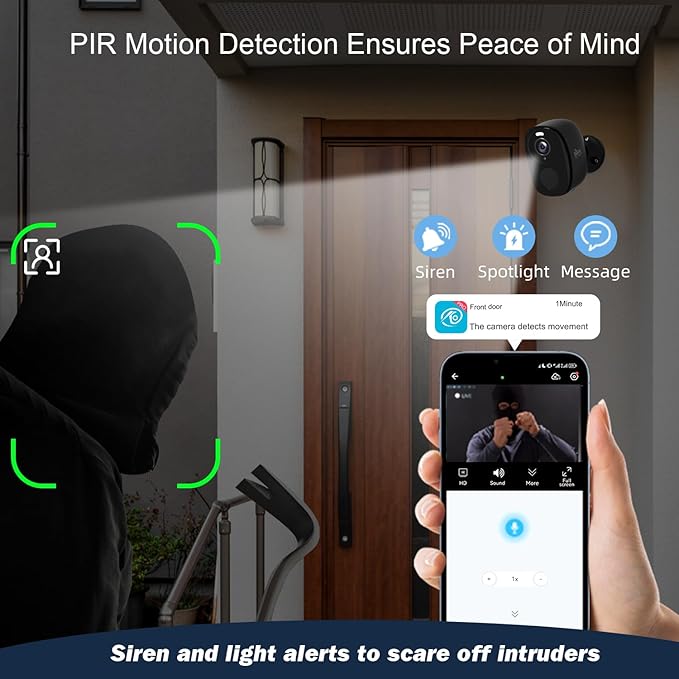 Rraycom 4Pack 5G/2.4G Security Cameras Wireless Outdoor,2K Battery Powered AI Motion Detection Siren Alarm WiFi Home Indoor Camera, Color Night Vision, 2-Way Talk, Waterproof, Works w/Alexa, Cloud/SD