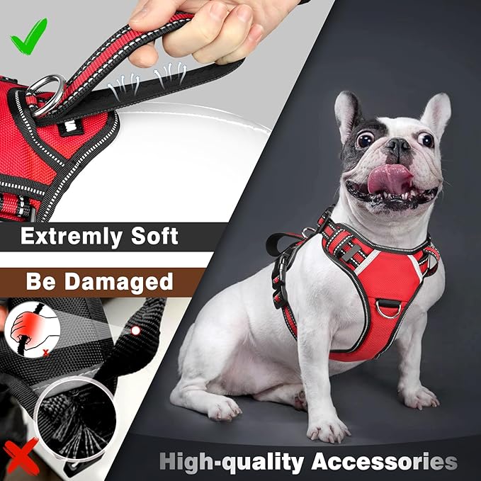 WINSEE Service Dog Vest No Pull Dog Harness with 7 Dog Patches, Reflective Pet Harness with Durable Soft Padded Handle for Training Small, Medium, Large, and Extra-Large Dogs (Medium, Red)