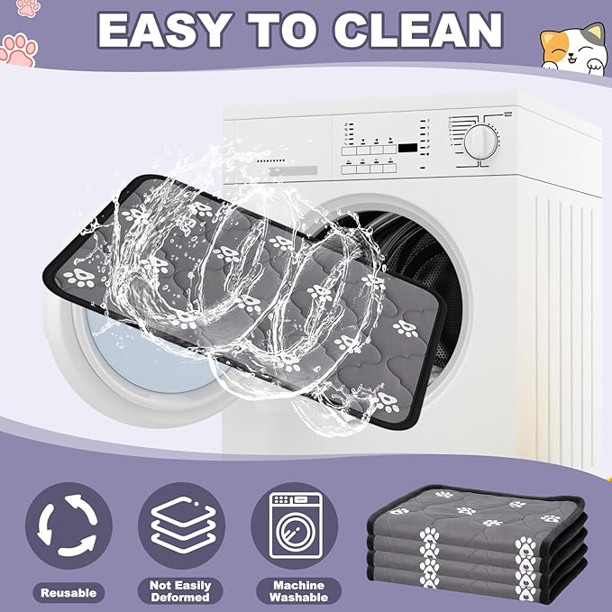 Riakrum 4 Pack Self Heating Cat Bed Pad Self Warming Pet Dog Mat Non Slip Washable Cat Kennel Crate Pad with Storage Bag for Indoor Outdoor Small Medium Dog Kitten(M, 20 x 28 Inches)