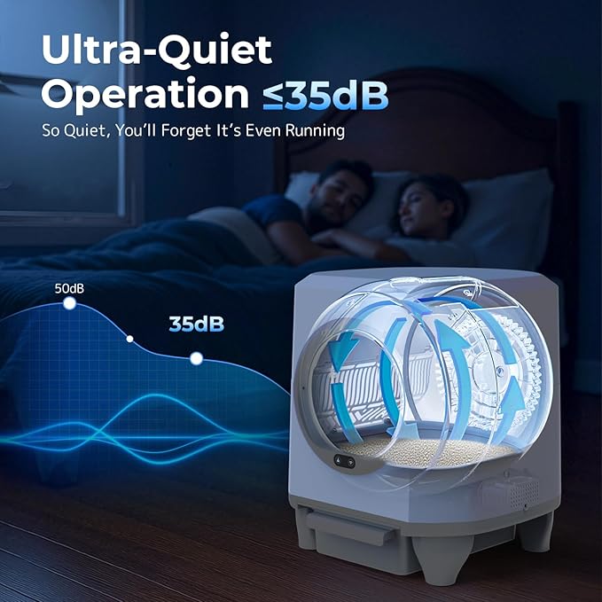 OROLEY Self Cleaning Litter Box, Large Capacity Automatic Cat Litter Box with APP Control, Safety Sensors, Built-in Deodorizing Scent Box, and 1 Roll Garbage Bags ，White