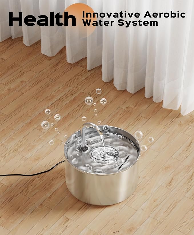 Stainless Steel Cat Water Fountain: Pet Fountains Indoor Metal Automatic Dispenser Cat Waterer Bowls Dog Faucet Bottle Pets 24/7 Running Watering for Drinking Quiet Pump with 1 Filter