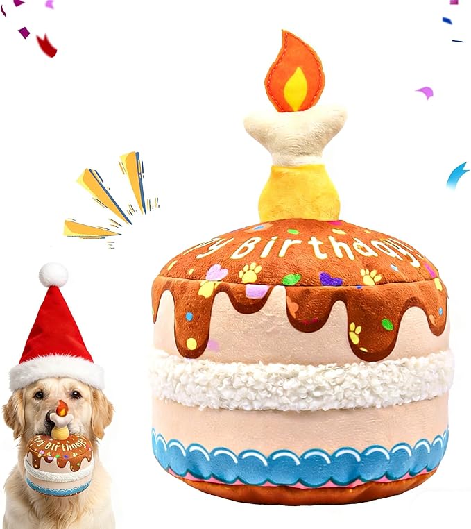 Dog Birthday Cake Toy, Interactive Crinkle Chew Toy for Small Medium Large Dogs, Durable Pet Birthday Gifts & Party Accessories, Cute Soft Puppy Celebration Fun for All Breeds,5.5''