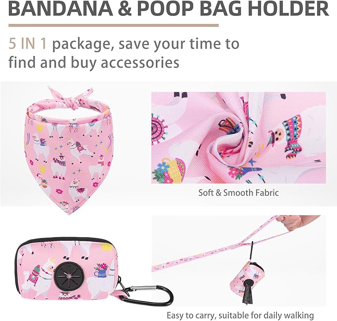 PUPTECK Adjustable Dog Harness Collar and Leash Set, Step in No Pull Pet Harness for Small Medium Dogs Puppy Cats Outdoor Walking, Soft Mesh Padded Reflective Vest Harnesses, Light Pink Alpaca, M