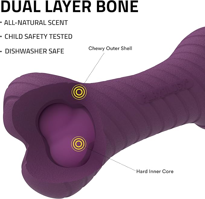 Playology Dog Toys | Dual Layer Bone Durable Chew Toy Bone for Dogs (Value 3-Pack) | Small Bacon Scented Toy - Easy to Clean and Made from Non Toxic Materials