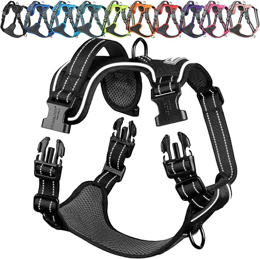 VIVAGLORY Dog Harness Easewalk No Pull Dog Harness with Handle & Front Back Clip for Training Lifting, Easy On Adjustable Padded No Pull for Pet & Puppy, M, Black