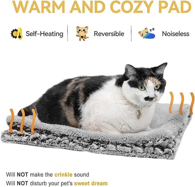 Self Warming Pet Bed Mat - Double Sided Soft Plush Pad | Machine Washable Thermal Cat Blanket, Non Slip Puppy Cushion | Winter Heated Sleeping, Reversible Indoor Outdoor Comfort