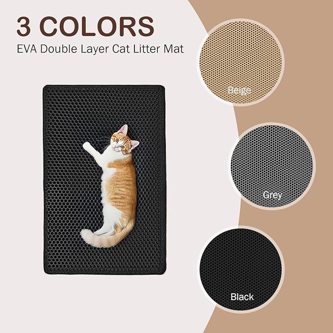 Cat Litter Mat, Cat Litter Trapping Mat, 47.2''x27.6''Inch, Double Layer Waterproof Proof Litter Box mat, Non-Slip Design, Reduces Litter Scatter, Easy to Clean, Black