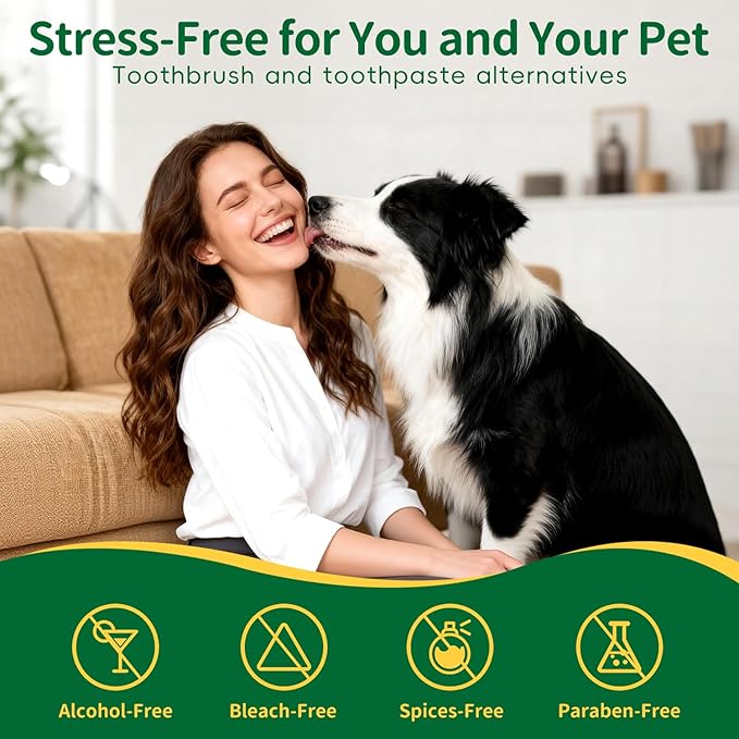 Dental Care Finger Wipes 50 Counts –Disposable Wipes for Dogs & Cats, Plaque & Tartar, Fresh Breath & Gum Health，All Natural Dog Toothbrush & Tooth Brushing Kit（Unscented）