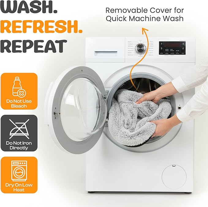 Fluffy Orthopedic Dog Bed for Large & Extra Large Dogs, Calming Plush Sofa Bed with Curved Bolster Support and Egg-Crate Foam Base, 43" Cozy Oval Pet Donut Bed with Washable Cover, Gray