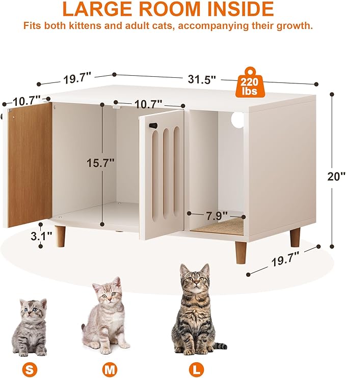 Cat Litter Box Enclosure, Hidden Enclosed Cat Litter Box Furniture with Scratching Mat, Indoor Side Table End Table for Living Room Bed Room