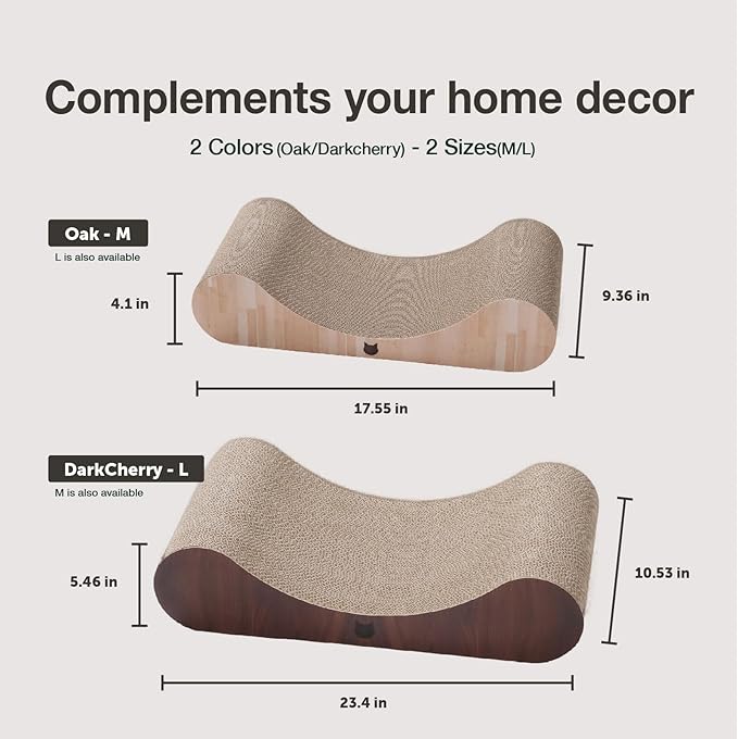 Necoichi Cardboard Cat Scratcher Lounger for Indoor Cats - Cat Scratching Board, Horizontal Cat Scratch Pad Bed Usability and Extra Comfort for Lounge, Curved (18" Medium, Dark Cherry)