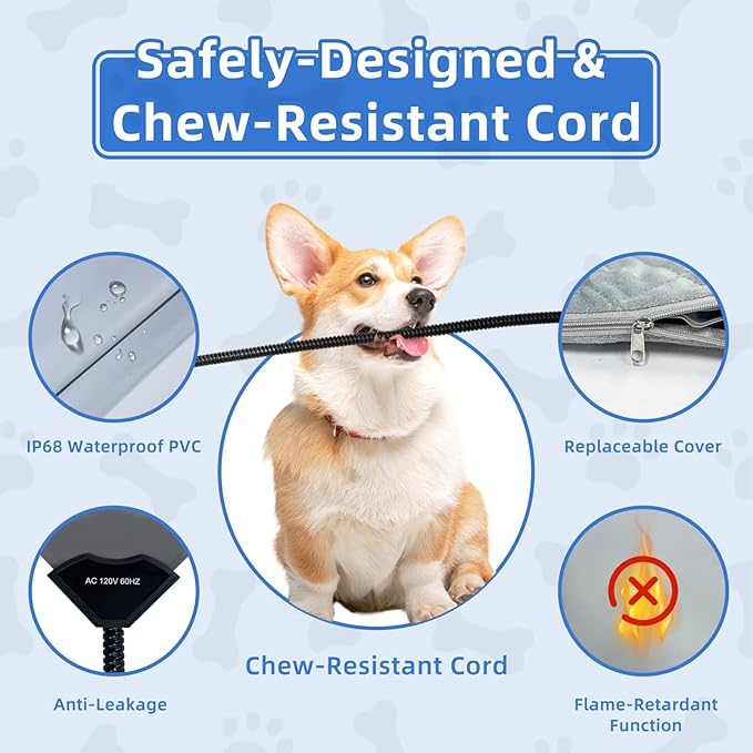 Pet Heating Pad for Cats Dogs Electric Heated Bed Waterproof Warming Mat Indoor Outdoor Chew Resistant Cord Adjustable 5 Timer and 6 Level Temperature for Pets Puppy Animals-Small-35.4x23.6in