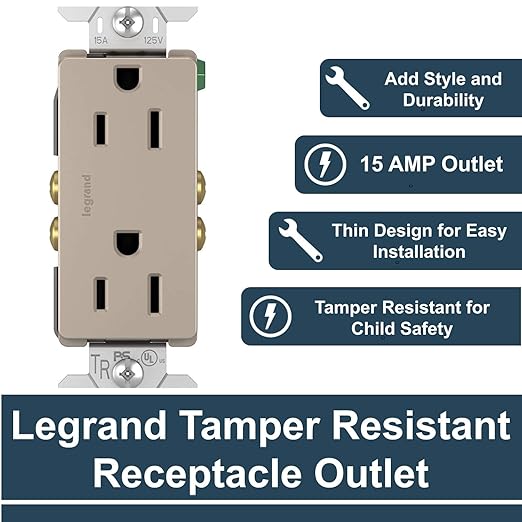 Legrand - Pass & Seymour Radiant Tamper Resistant Outlet, Nickel Power Outlet, 15 Amp Wall Outlet, 885TRNICC12, 1 Count (Pack of 2)