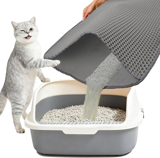 Extra Large Cat Litter Mat Double Layer Trapping Mat Easy-Clean Waterproof Urine Proof(Gray 47x28in)