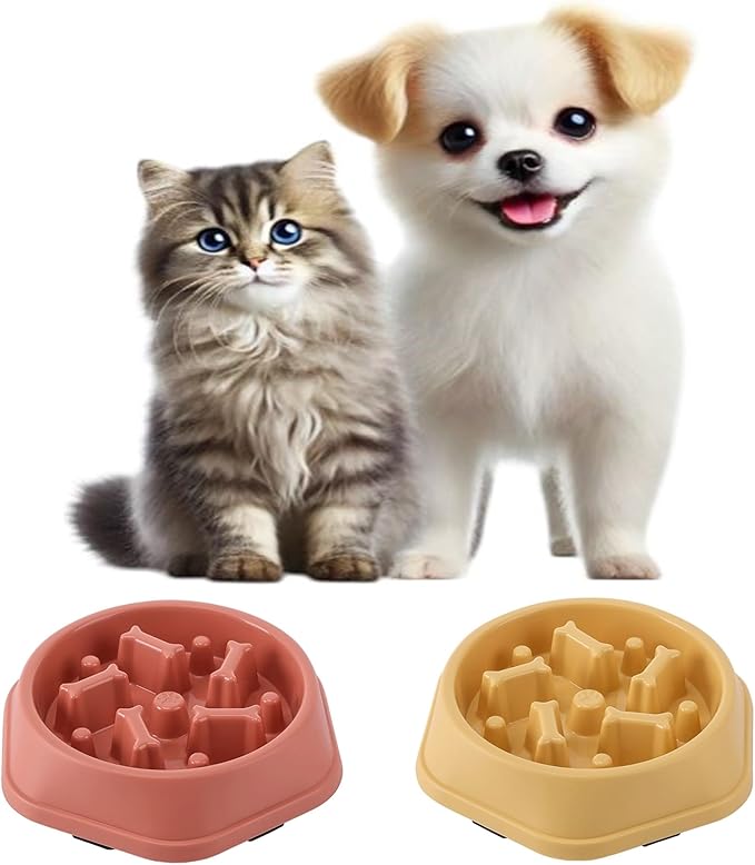 2 PCS Slow Feeder Dog Food Bowl – Bowl Designed to Slow Eating, Promotes Healthy Digestion and Prevents Bloat, Ideal for Cats and Dogs (Pink - Yellow)