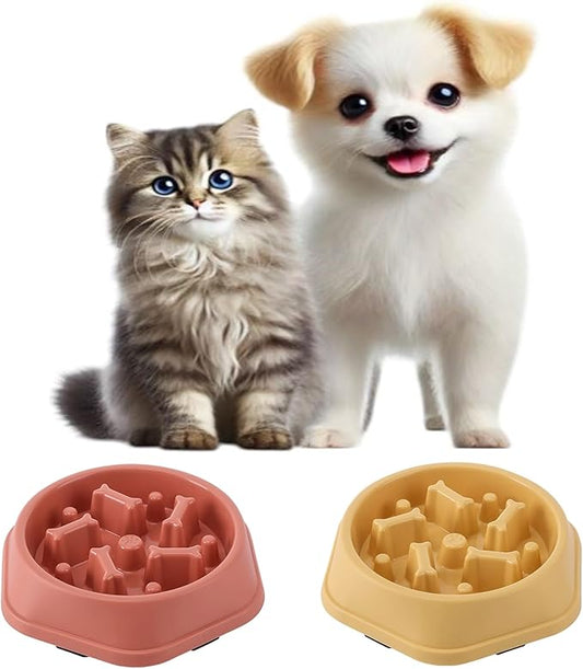 2 PCS Slow Feeder Dog Food Bowl – Bowl Designed to Slow Eating, Promotes Healthy Digestion and Prevents Bloat, Ideal for Cats and Dogs (Pink - Yellow)
