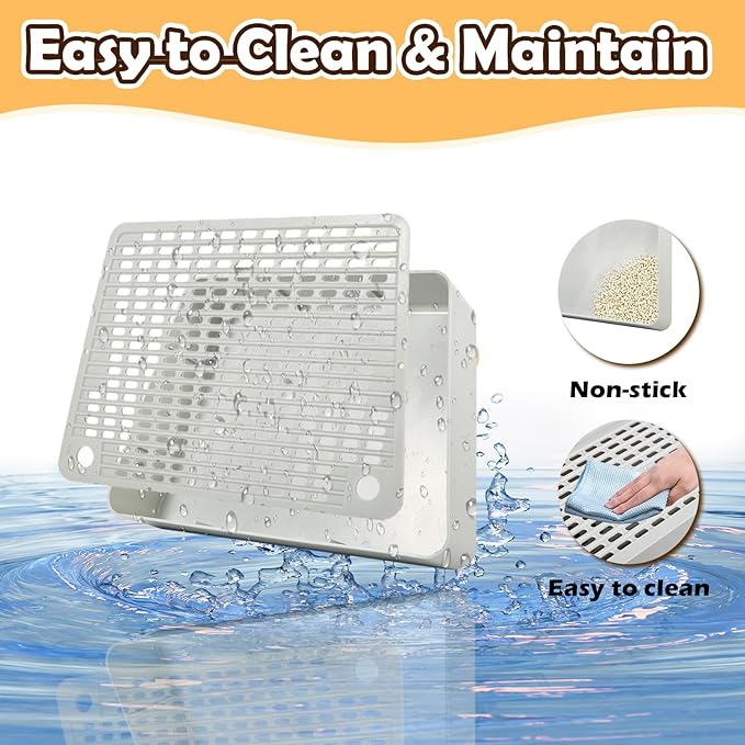 SpaceTime Elevated Cat Litter Trapping Mat for Litter Box,Detachable Cat Step/Ramp/Catcher with Wooden Base,Height-Adjustable Kitty Litter Pad for Floor & Indoor Cats,Non-Slip,Easy to Clean (Grey)