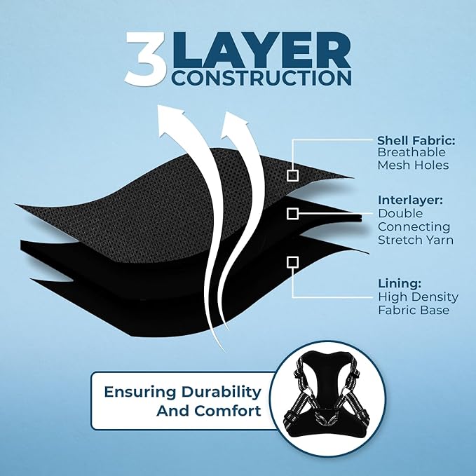 Best Pet Supplies Voyager Mesh Dog Breathable Harness Reflective Stitching, All Weather Adjustable for Walking Training, or Running - Heavy Duty & Durable, Harness Leash Set (Black), XS