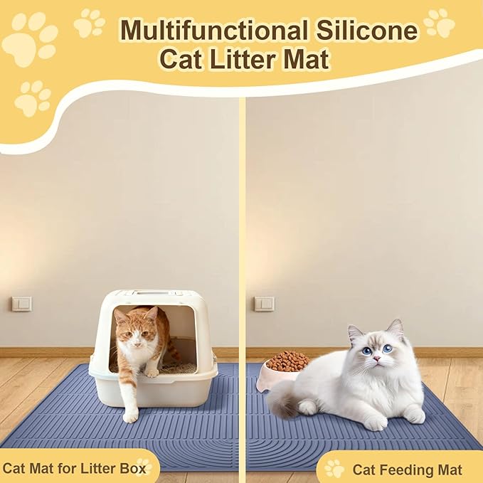 Cat Litter Mat Extra Large 40"x28" Silicone Waterproof Litter Trapping Mat for Litter Box, Non-Slip Urine-Proof Kitty Litter Box Mat with Deep Grooves, Easy Clean Scatter Control Pet Mat (Gray)