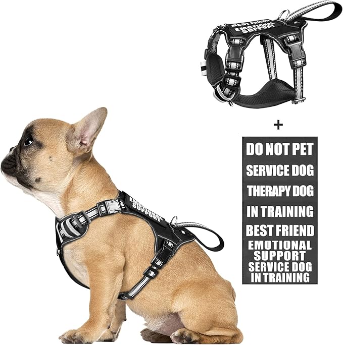 WINSEE Service Dog Vest No Pull Dog Harness with 7 Dog Patches, Reflective Pet Harness with Durable Soft Padded Handle for Training Small, Medium, Large, and Extra-Large Dogs (Small, Black)