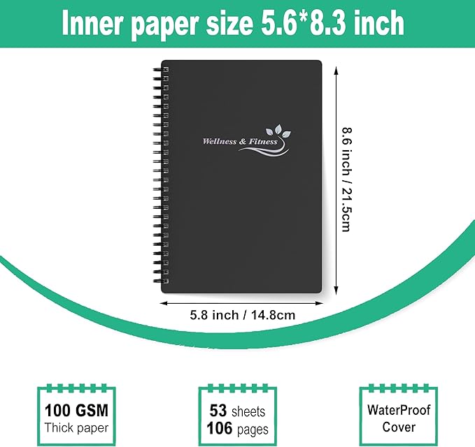 Wellness Planner & Fitness Log - Daily Diet & Health Journal with Weight Loss, Wellness Journal Notebook for Tracking Fitness, Sleep, Nutrition, Meal, Habits, A5(5.8 x 8.6 inch) (Black Silvery)