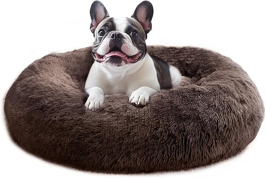 JOLLYVOGUE Calming Small Dog & Cat Bed for Indoor Cats - 20 inches Washable Donut Bed for Kittens & Puppies, Anti-Anxiety Round Fluffy Plush Pet Beds (Fits up to 15 lbs)