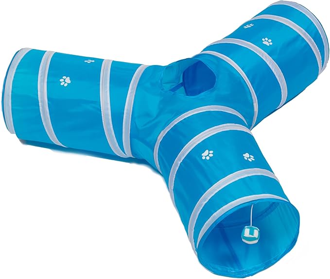 Cat Tunnel - Collapsible 3 Way Play Toy - Tube Fun for Rabbits, Kittens, and Dogs - Aqua