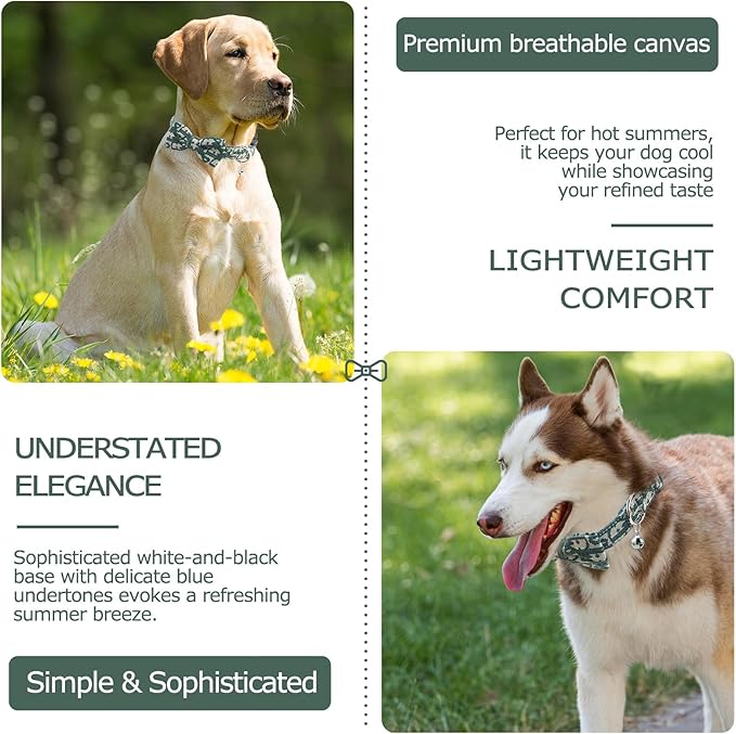 Bowtie Collars for Small Dogs, Elegant Puppy Collars, Tiny Dog Collars with Bowtie Adjustable 9.8"-13.8", Green, S