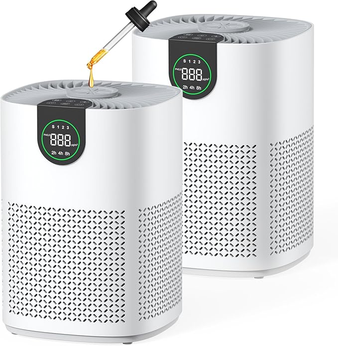 VEWIOR 2 Pack Air Purifiers for Home, Air Purifiers for Bedroom Large Room up to 1200 sq.ft with H13 HEPA Washable Filter, Aromatherapy, PM2.5 Display, Sleep Mode, Auto Mode for Dust, Smoke, Pets Hair
