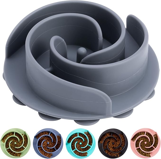 Slow Feeder Dog Bowls Insert, Bestalk Soft Silicone Slow Eating Feeder Insert with Suction Cups for Small, Medium and Large Dogs, Fit into Basic and Elevated Dog Bowls, Grey
