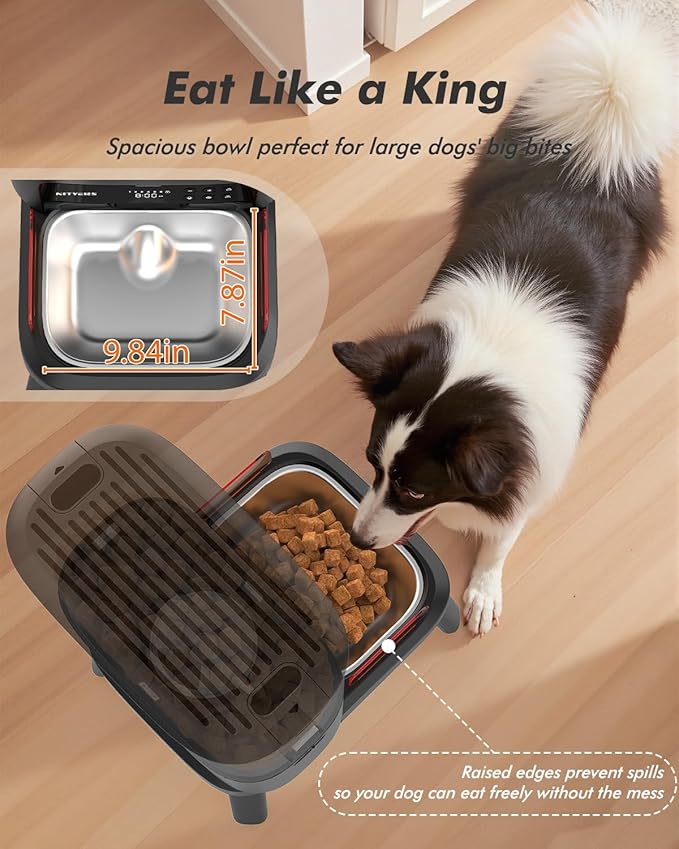 Automatic Dog Feeder for Large Breed - 15L/ 63 Cups Anti-Clog Dog Food Dispenser for 2-23mm Kibble, Elevated Stand, Large Food Tray, Dual Power, Up to 50 Portions 6 Meals Per Day, Keeps Fresh