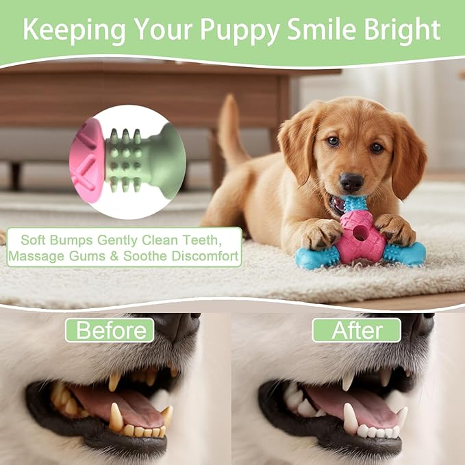 Puppy Chew Toys for Teething, Indestructible Dog Chew Toys for Aggressive Chewers - Small & Medium Breeds, Rubber Dog Bone Toy, Tough Puppy Toys to Keep Them Busy and Relieve Anxiety