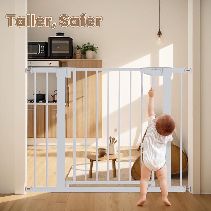 Mumeasy 36" High Extra Tall Dog Gate, 29.6"-40.5" Wide Pressure Mounted Tall Baby Gate for Dog, Auto Close Pet Gate with Door for Stairs,Doorways,House,White