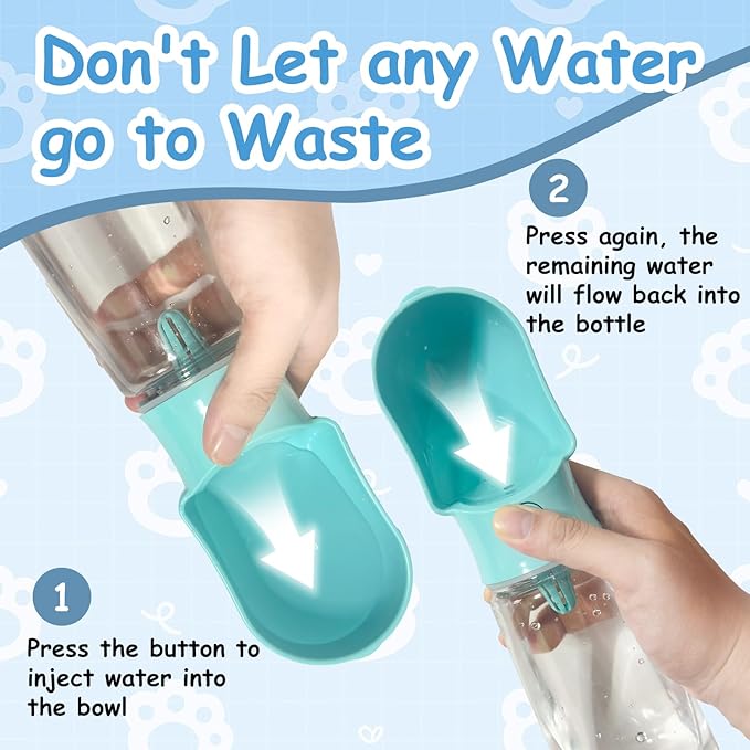 17OZ Portable Dog Water Bottle with Food Container | BPA-Free | Leak-Proof | Perfect for Outdoor Walks (Blue, 17oz)