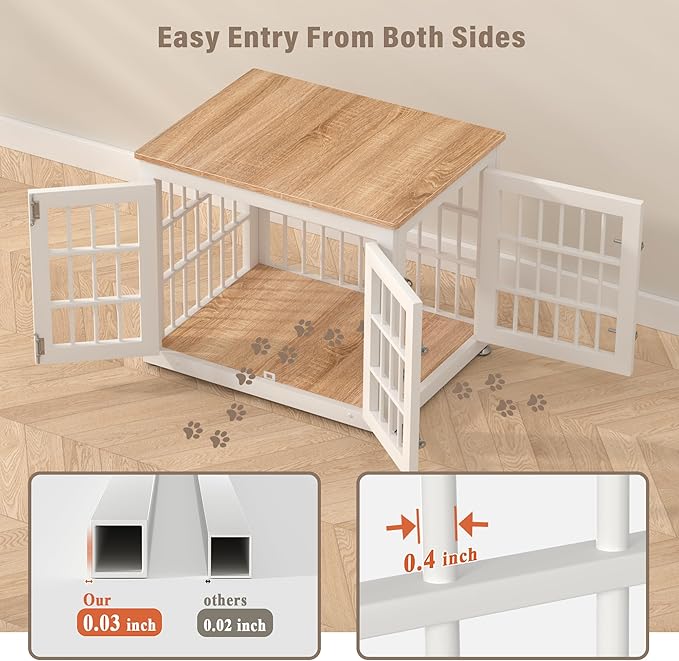 26 Inch Heavy Duty Dog Crate Furniture for Small Dogs, Decorative Pet House End Table, Wooden Cage Kennel Furniture Indoor, White and Natural