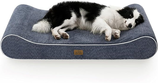 Orthopedic Dog Bed for Extra Large Dogs up to 140 lbs - Removable Washable Cover with Waterproof Lining, Cotton-Polyester Blend Boat-Shaped Lounger Mattress, XL(51x36x8in), Blue