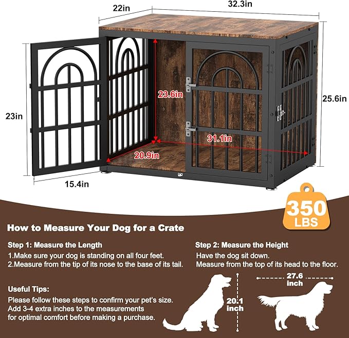 32" Dog Crate Furniture, Heavy Duty Dog Crates, Dog Kennel Furniture Indoor for Small Dog as TV Stand, Wooden Cage End Table for Indoor Decoration, Name Tag Escape-Proof Locks & Double Door
