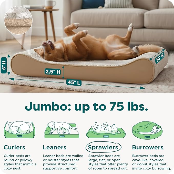 FurHaven Orthopedic Dog Bed for Large Dogs, Luxe Lounger Contour Mattress with Solid Orthopedic Foam Slab for Joint Support, Removable Washable Cover, Jumbo XL, Plush Suede, Cream