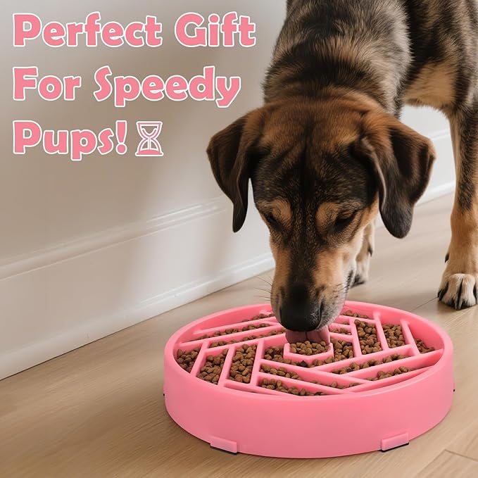 TOBYTO Slow Feeder Dog Bowls Large Medium Breed,Anti-Choking Slow Eating Dog Food Bowl,Non Slip Pet Slower Food Feeding Bowls Large Puzzle Slow Feeder Bloat Stop Maze Dog Dishes,Pink