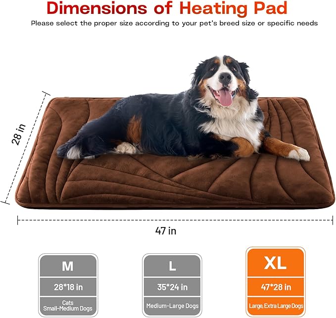Extra Large Dog Heating Pad with Washable Cover, Soft Plush Pet Heating Pad with 9 Adjustable Temperature, Timer, Chew-Resistant Cord, Waterproof Electric Heated Pet Bed for Dogs, Multi-Pets